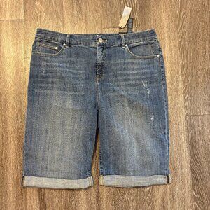 Chico’s So Slimming Girlfriend Denim Shorts Size 3 Short Cuffed Stretch XL